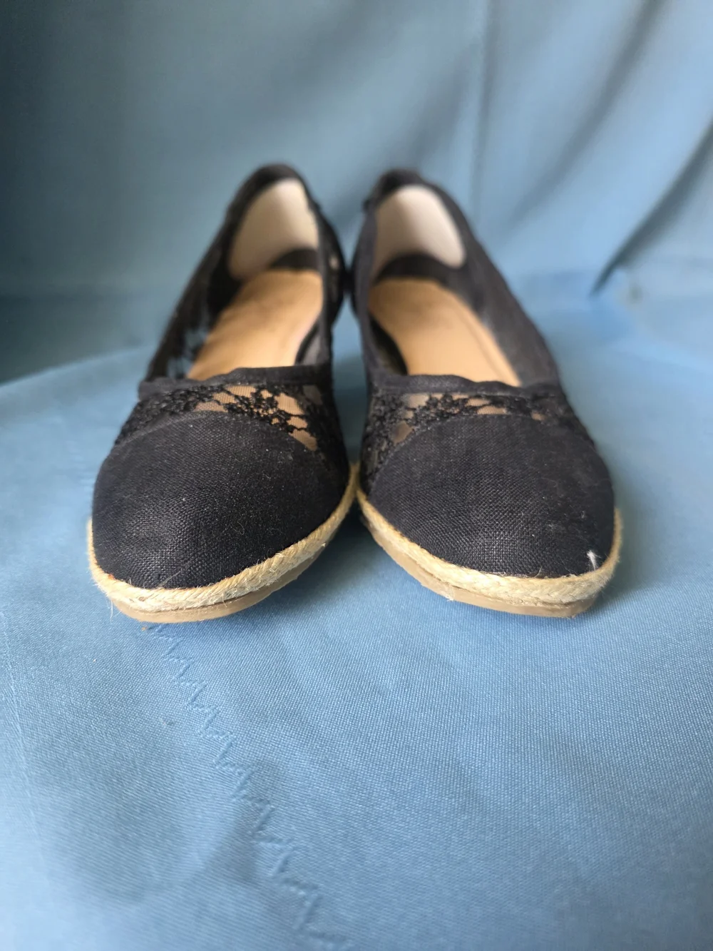 Beacon Black Lace Espadrille Wedge Heels  Size 10N